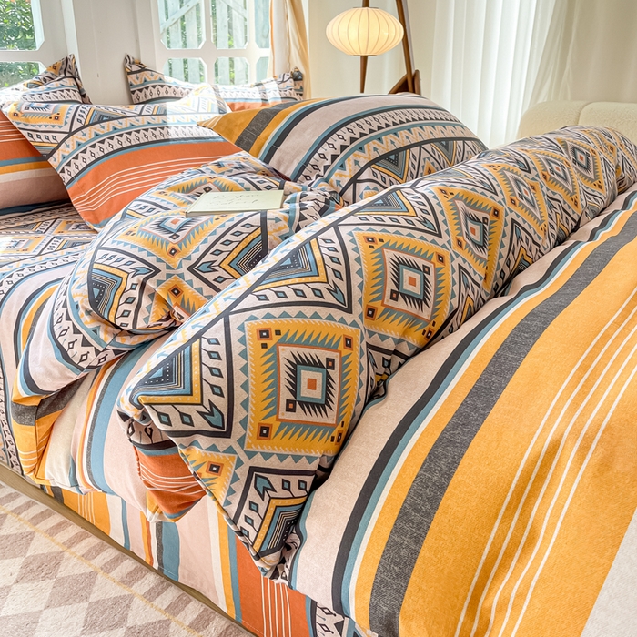 91家纺网 家纺一手货源 找家纺 眠博士 2025新款全棉混纺生态磨毛印花四件套 磨毛四件套-波西米亚