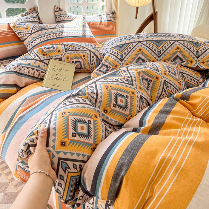 91家纺网 家纺一手货源 找家纺 眠博士 2025新款全棉混纺生态磨毛印花四件套 磨毛四件套-波西米亚