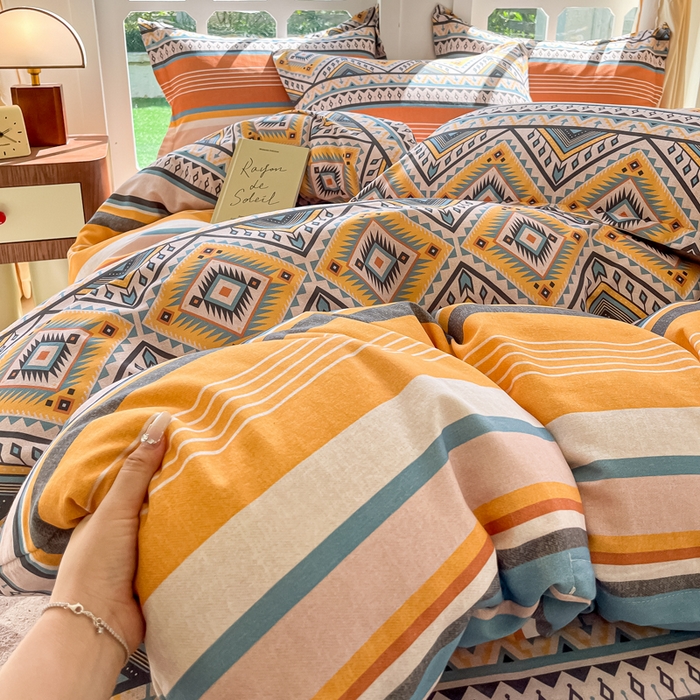 91家纺网 家纺一手货源 找家纺 眠博士 2025新款全棉混纺生态磨毛印花四件套 磨毛四件套-波西米亚