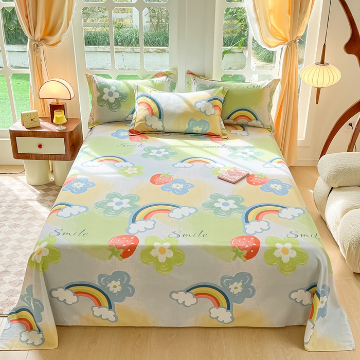 91家纺网 家纺一手货源 找家纺 眠博士 2025新款全棉混纺生态磨毛印花四件套 磨毛四件套-彩虹草莓