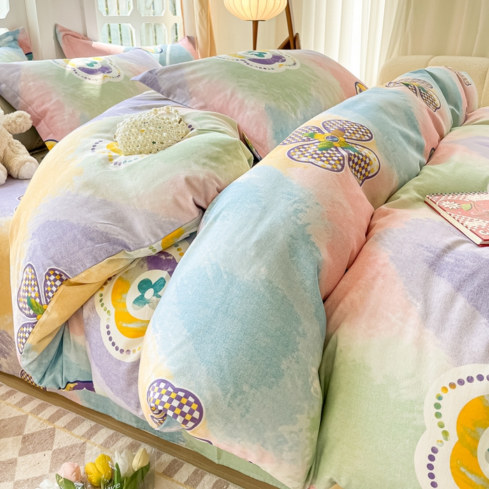 眠博士 2025新款全棉混纺生态磨毛印花四件套 磨毛四件套-彩色梵克