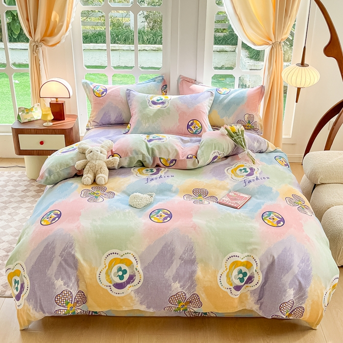 91家纺网 家纺一手货源 找家纺 眠博士 2025新款全棉混纺生态磨毛印花四件套 磨毛四件套-彩色梵克