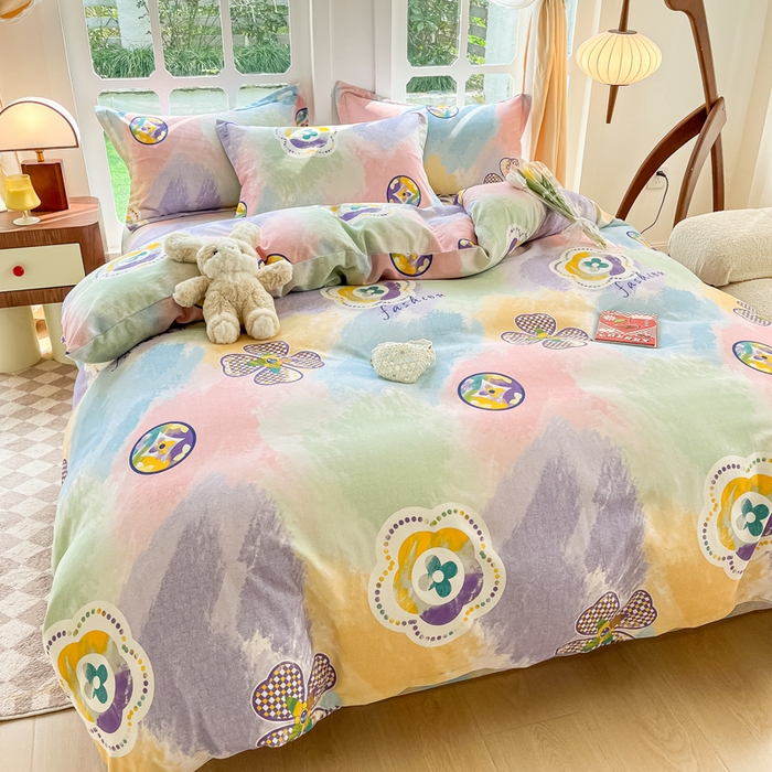 91家纺网 家纺一手货源 找家纺 眠博士 2025新款全棉混纺生态磨毛印花四件套 磨毛四件套-彩色梵克