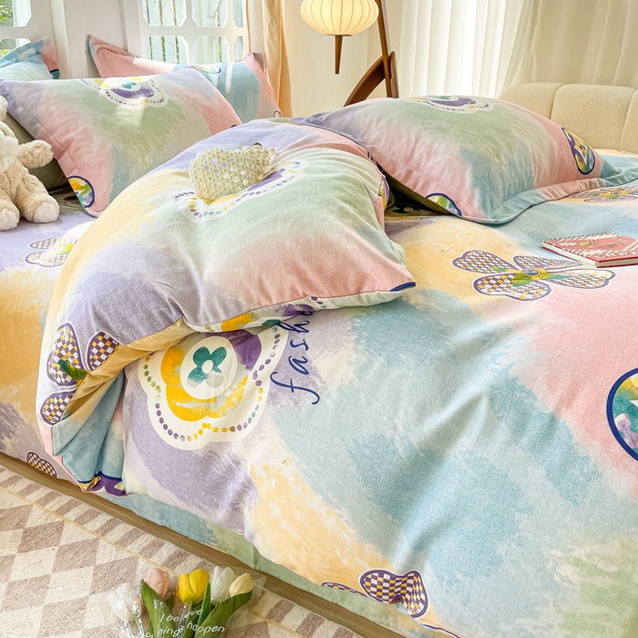 91家纺网 家纺一手货源 找家纺 眠博士 2025新款全棉混纺生态磨毛印花四件套 磨毛四件套-彩色梵克