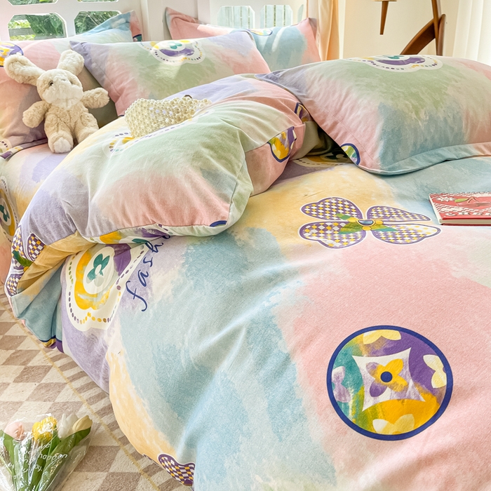 91家纺网 家纺一手货源 找家纺 眠博士 2025新款全棉混纺生态磨毛印花四件套 磨毛四件套-彩色梵克