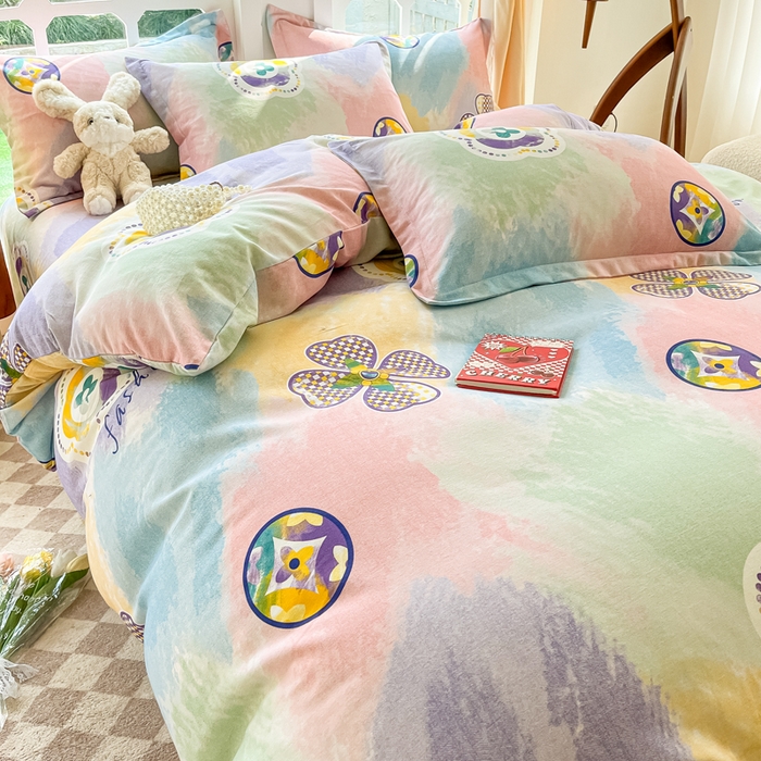 91家纺网 家纺一手货源 找家纺 眠博士 2025新款全棉混纺生态磨毛印花四件套 磨毛四件套-彩色梵克