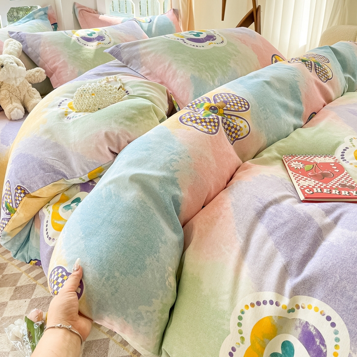 91家纺网 家纺一手货源 找家纺 眠博士 2025新款全棉混纺生态磨毛印花四件套 磨毛四件套-彩色梵克