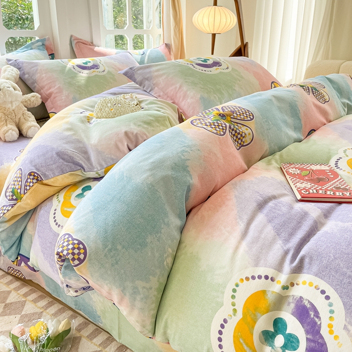 91家纺网 家纺一手货源 找家纺 眠博士 2025新款全棉混纺生态磨毛印花四件套 磨毛四件套-彩色梵克