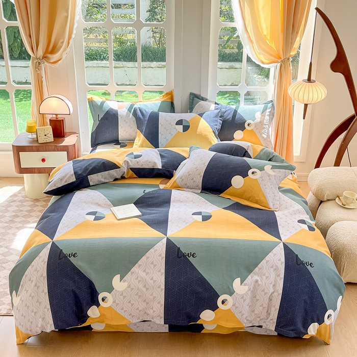 91家纺网 家纺一手货源 找家纺 眠博士 2025新款全棉混纺生态磨毛印花四件套 磨毛四件套-菱形圆