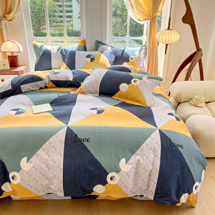 91家纺网 家纺一手货源 找家纺 眠博士 2025新款全棉混纺生态磨毛印花四件套 磨毛四件套-菱形圆