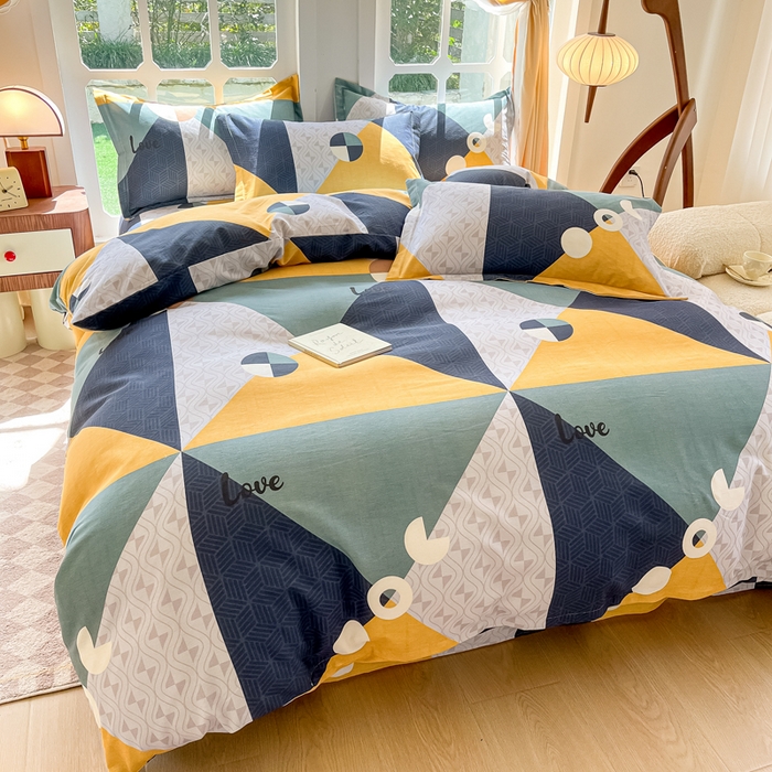 91家纺网 家纺一手货源 找家纺 眠博士 2025新款全棉混纺生态磨毛印花四件套 磨毛四件套-菱形圆