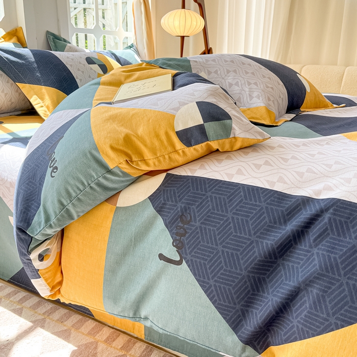 91家纺网 家纺一手货源 找家纺 眠博士 2025新款全棉混纺生态磨毛印花四件套 磨毛四件套-菱形圆