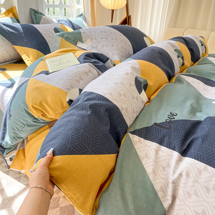 91家纺网 家纺一手货源 找家纺 眠博士 2025新款全棉混纺生态磨毛印花四件套 磨毛四件套-菱形圆