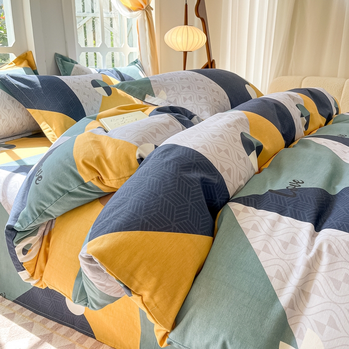 91家纺网 家纺一手货源 找家纺 眠博士 2025新款全棉混纺生态磨毛印花四件套 磨毛四件套-菱形圆