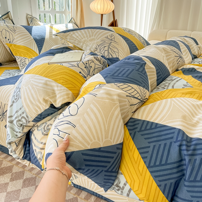 91家纺网 家纺一手货源 找家纺 眠博士 2025新款全棉混纺生态磨毛印花四件套 磨毛四件套-绿叶秋风