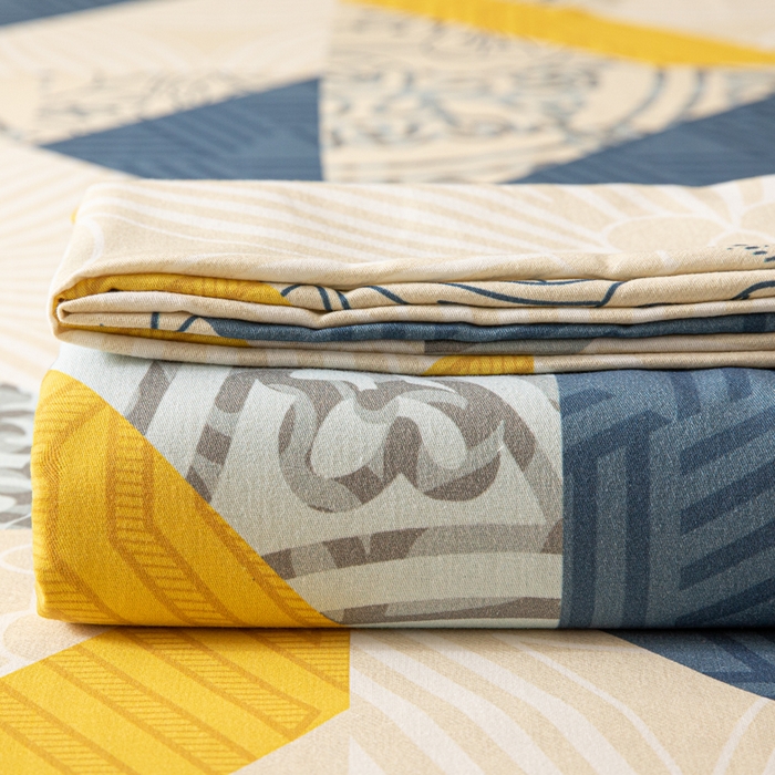 91家纺网 家纺一手货源 找家纺 眠博士 2025新款全棉混纺生态磨毛印花四件套 磨毛四件套-绿叶秋风