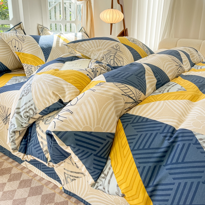 91家纺网 家纺一手货源 找家纺 眠博士 2025新款全棉混纺生态磨毛印花四件套 磨毛四件套-绿叶秋风