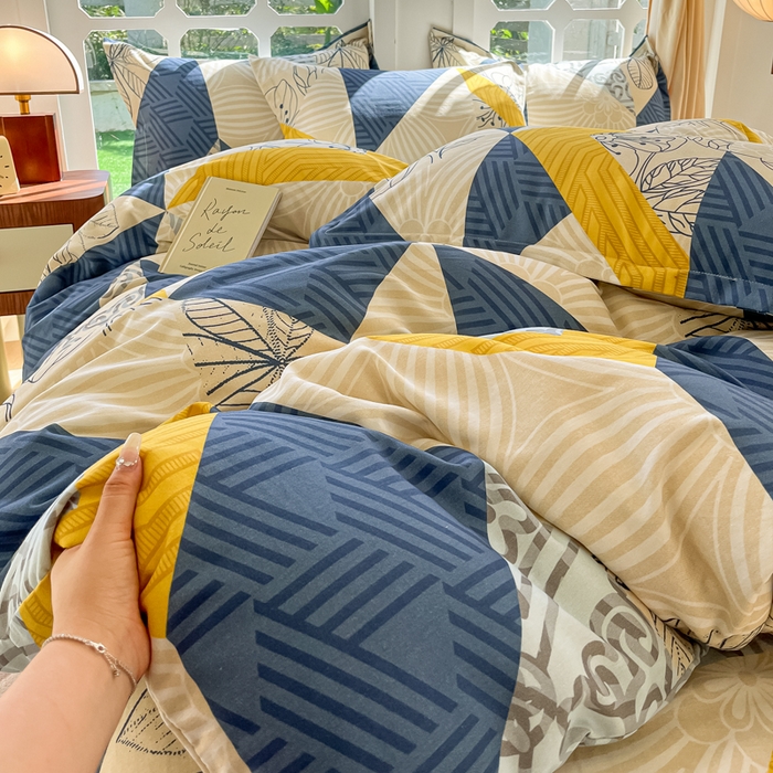 91家纺网 家纺一手货源 找家纺 眠博士 2025新款全棉混纺生态磨毛印花四件套 磨毛四件套-绿叶秋风