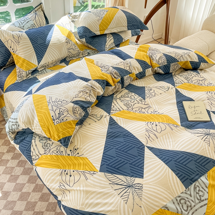 91家纺网 家纺一手货源 找家纺 眠博士 2025新款全棉混纺生态磨毛印花四件套 磨毛四件套-绿叶秋风