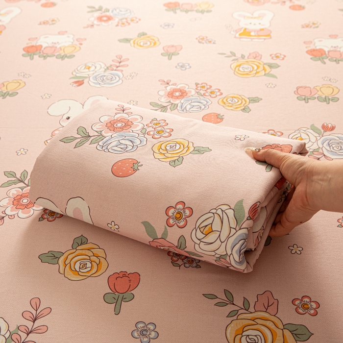 91家纺网 家纺一手货源 找家纺 眠博士 2025新款全棉混纺生态磨毛印花四件套 磨毛四件套-兔姑娘