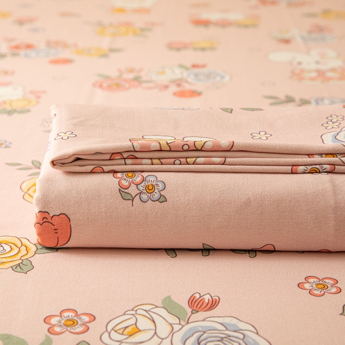 91家纺网 家纺一手货源 找家纺 眠博士 2025新款全棉混纺生态磨毛印花四件套 磨毛四件套-兔姑娘