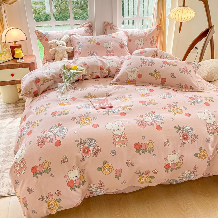 91家纺网 家纺一手货源 找家纺 眠博士 2025新款全棉混纺生态磨毛印花四件套 磨毛四件套-兔姑娘