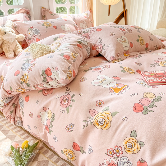 91家纺网 家纺一手货源 找家纺 眠博士 2025新款全棉混纺生态磨毛印花四件套 磨毛四件套-兔姑娘