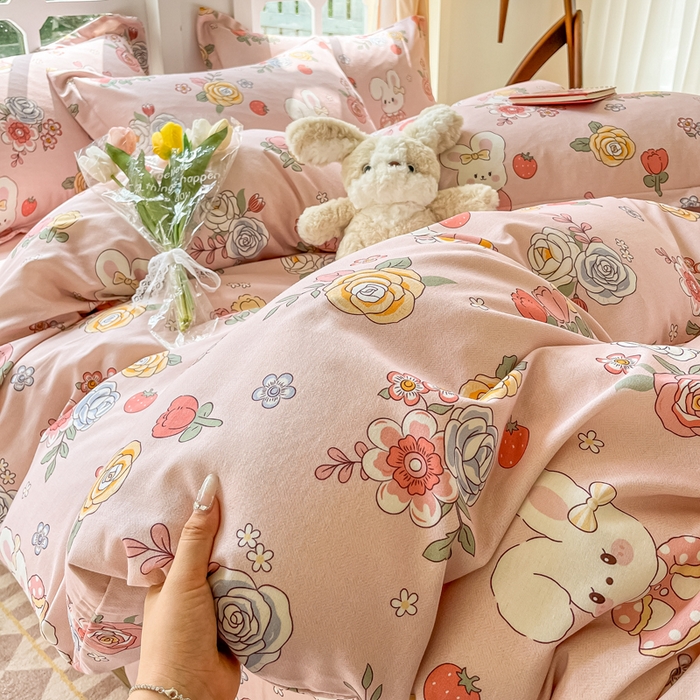 91家纺网 家纺一手货源 找家纺 眠博士 2025新款全棉混纺生态磨毛印花四件套 磨毛四件套-兔姑娘