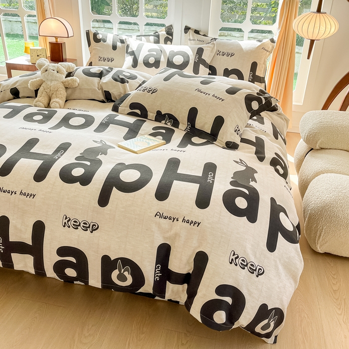 91家纺网 家纺一手货源 找家纺 眠博士 2025新款全棉混纺生态磨毛印花四件套 磨毛四件套-兔先生