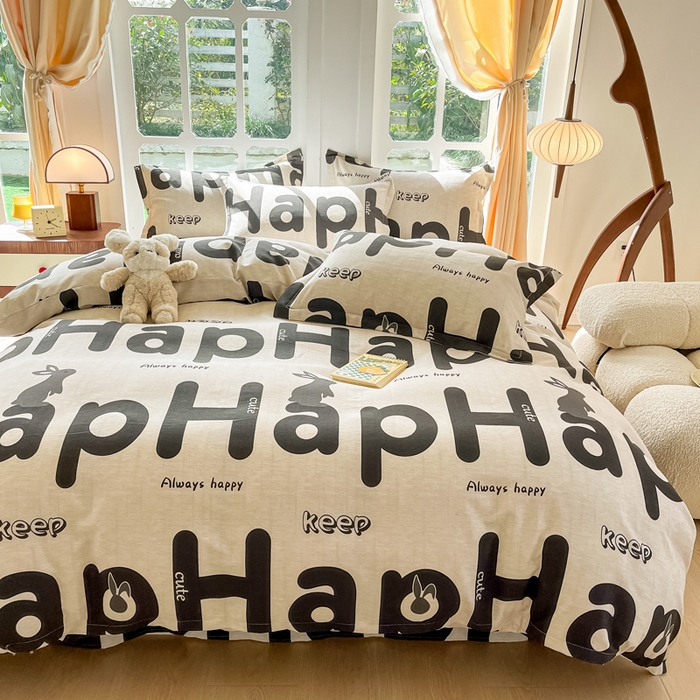 91家纺网 家纺一手货源 找家纺 眠博士 2025新款全棉混纺生态磨毛印花四件套 磨毛四件套-兔先生