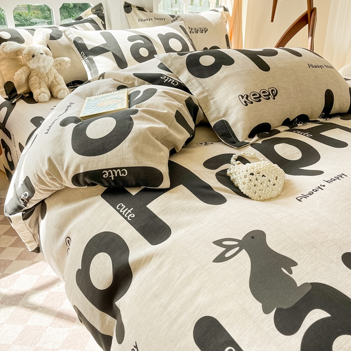 91家纺网 家纺一手货源 找家纺 眠博士 2025新款全棉混纺生态磨毛印花四件套 磨毛四件套-兔先生