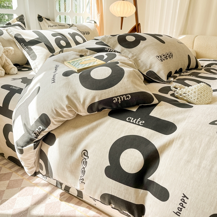 91家纺网 家纺一手货源 找家纺 眠博士 2025新款全棉混纺生态磨毛印花四件套 磨毛四件套-兔先生