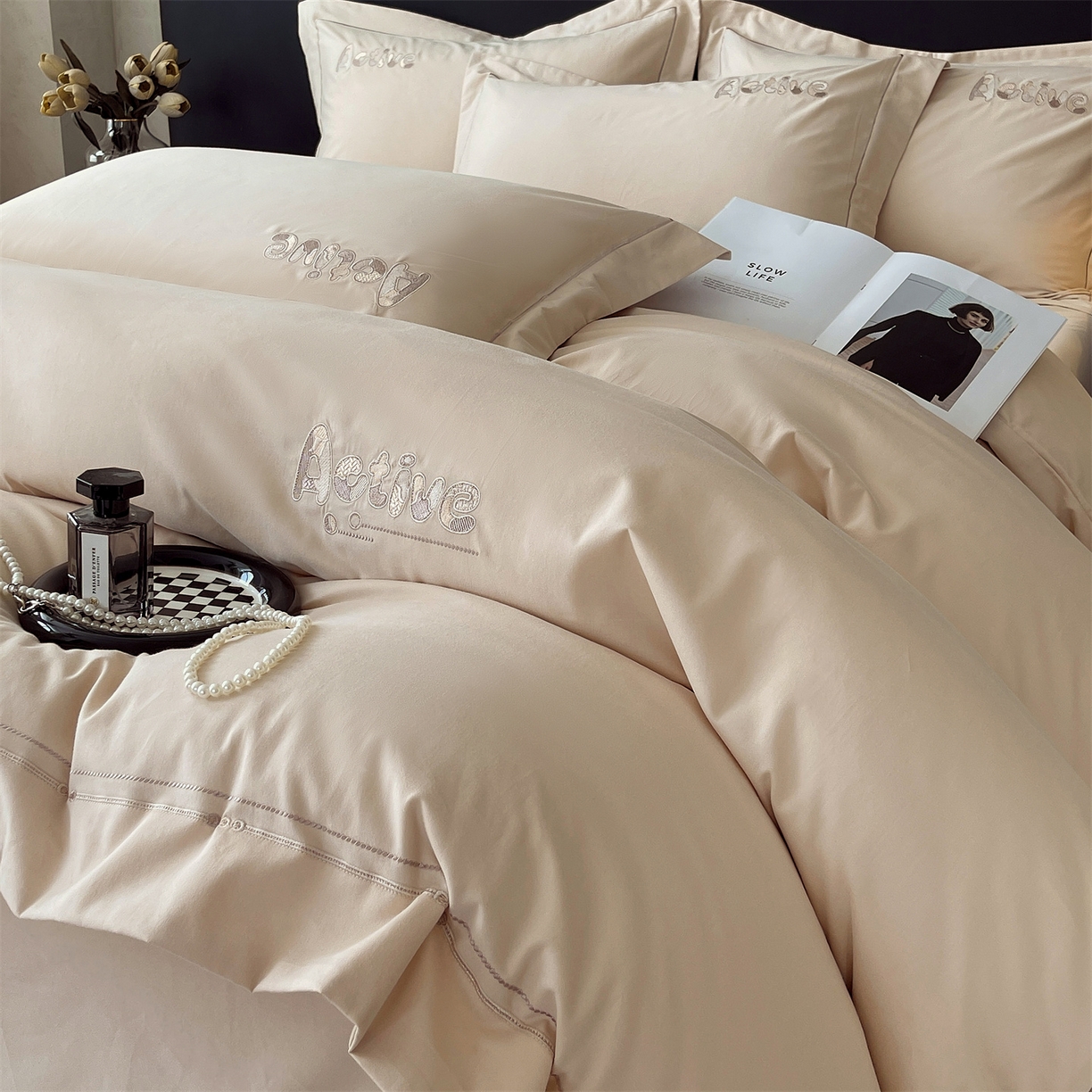 91家纺网 家纺一手货源 找家纺 鼎飞家纺 2025秋冬新款长绒棉纯棉磨毛绣花拼接四件套-以纯系列 以纯-米咖