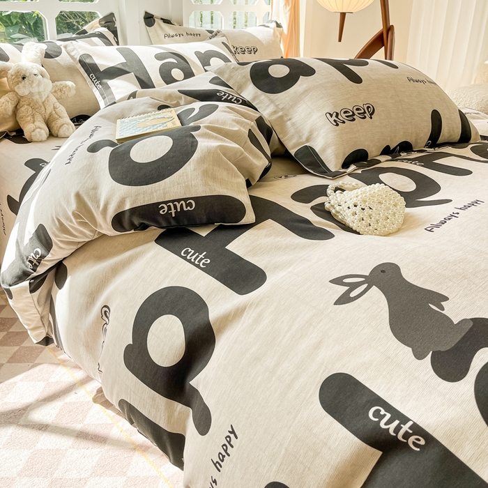 91家纺网 家纺一手货源 找家纺 眠博士 2025新款全棉混纺生态磨毛印花四件套 磨毛四件套-兔先生