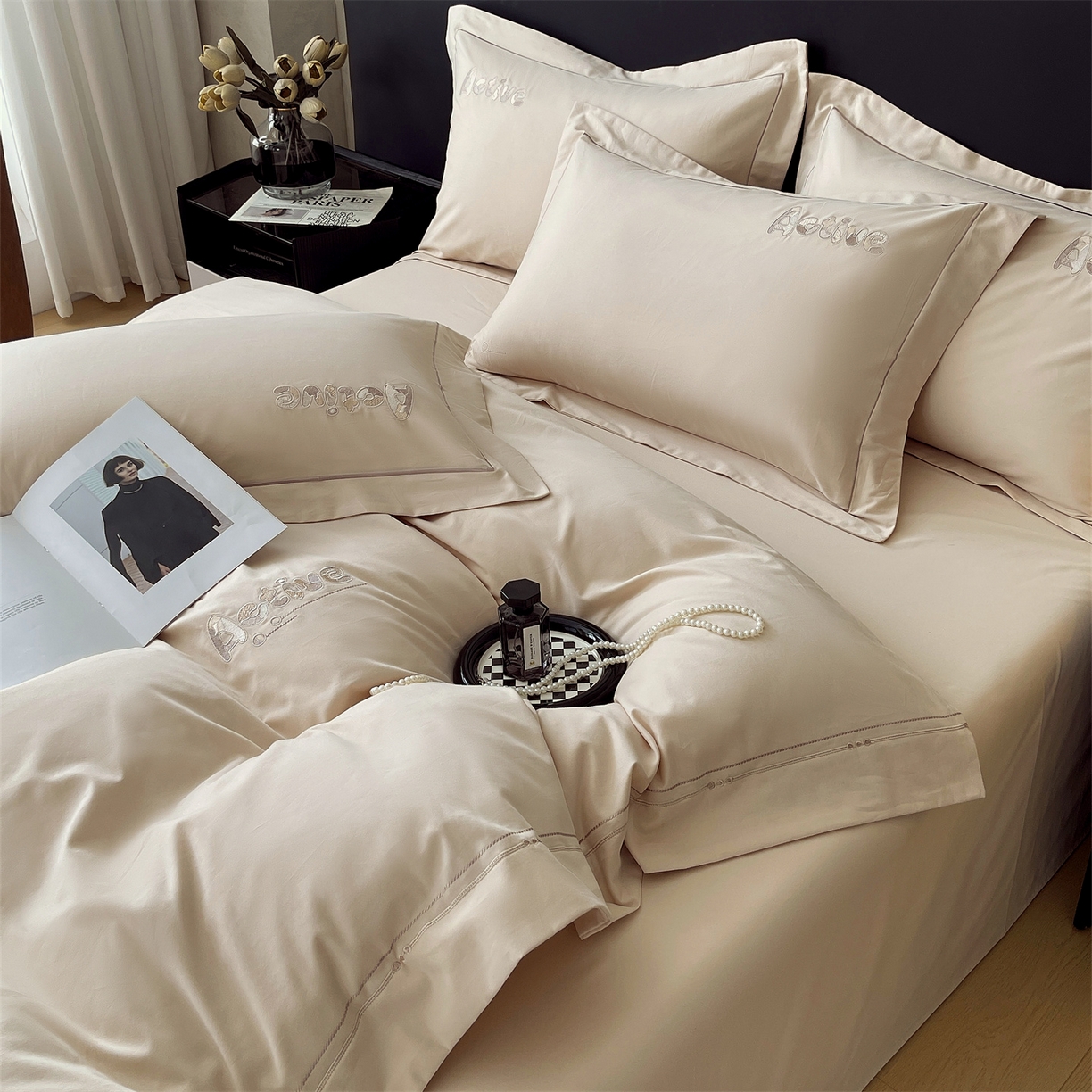 91家纺网 家纺一手货源 找家纺 鼎飞家纺 2025秋冬新款长绒棉纯棉磨毛绣花拼接四件套-以纯系列 以纯-米咖