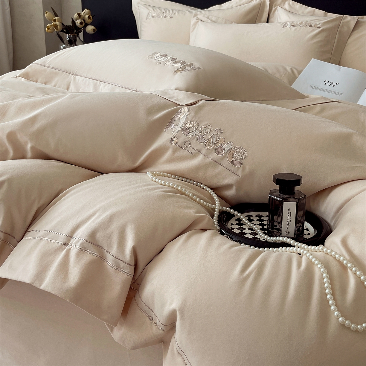 91家纺网 家纺一手货源 找家纺 鼎飞家纺 2025秋冬新款长绒棉纯棉磨毛绣花拼接四件套-以纯系列 以纯-米咖