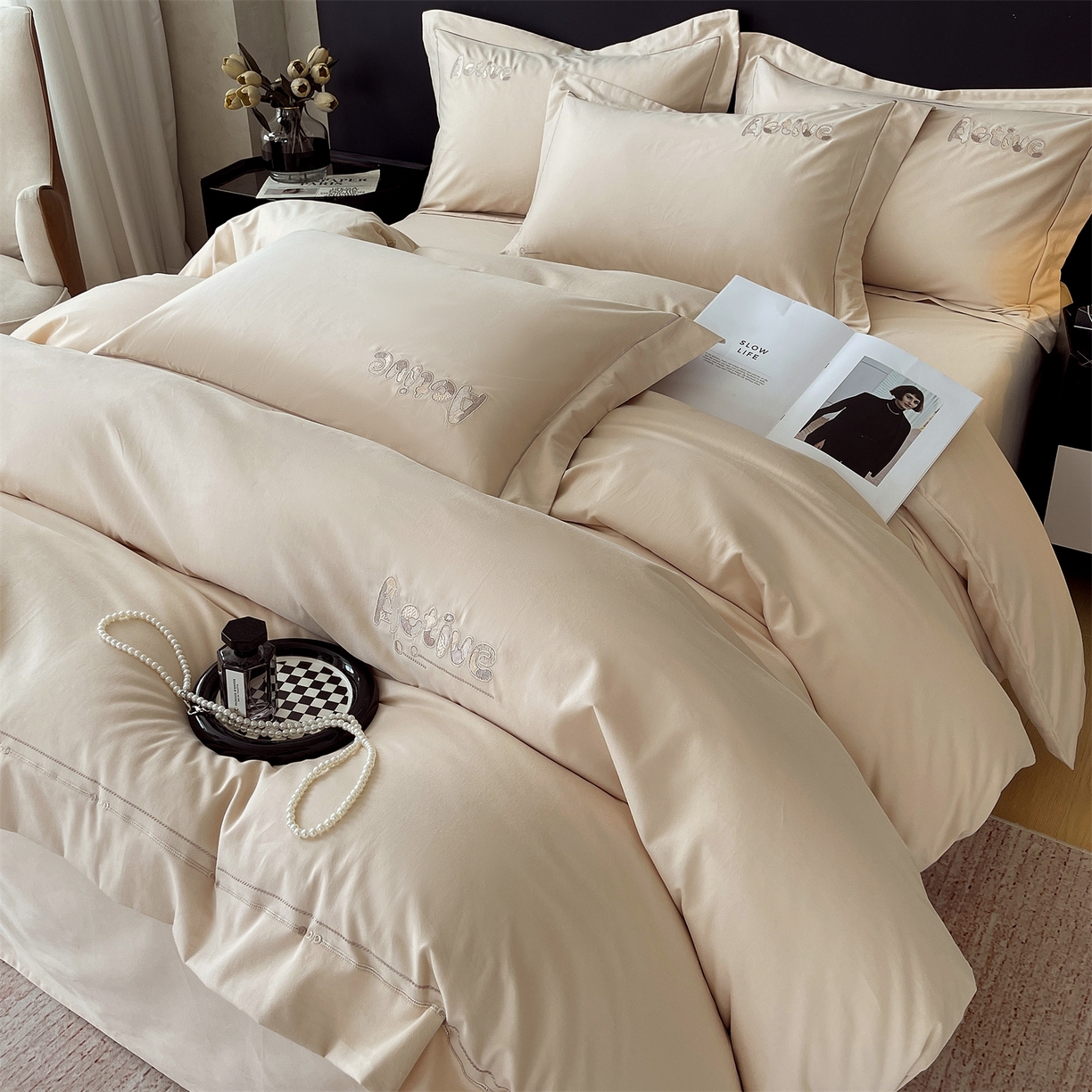 91家纺网 家纺一手货源 找家纺 鼎飞家纺 2025秋冬新款长绒棉纯棉磨毛绣花拼接四件套-以纯系列 以纯-米咖