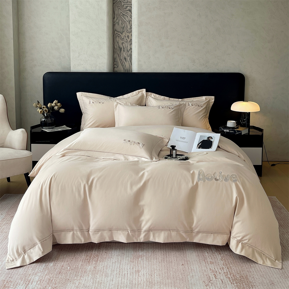 91家纺网 家纺一手货源 找家纺 鼎飞家纺 2025秋冬新款长绒棉纯棉磨毛绣花拼接四件套-以纯系列 以纯-米咖