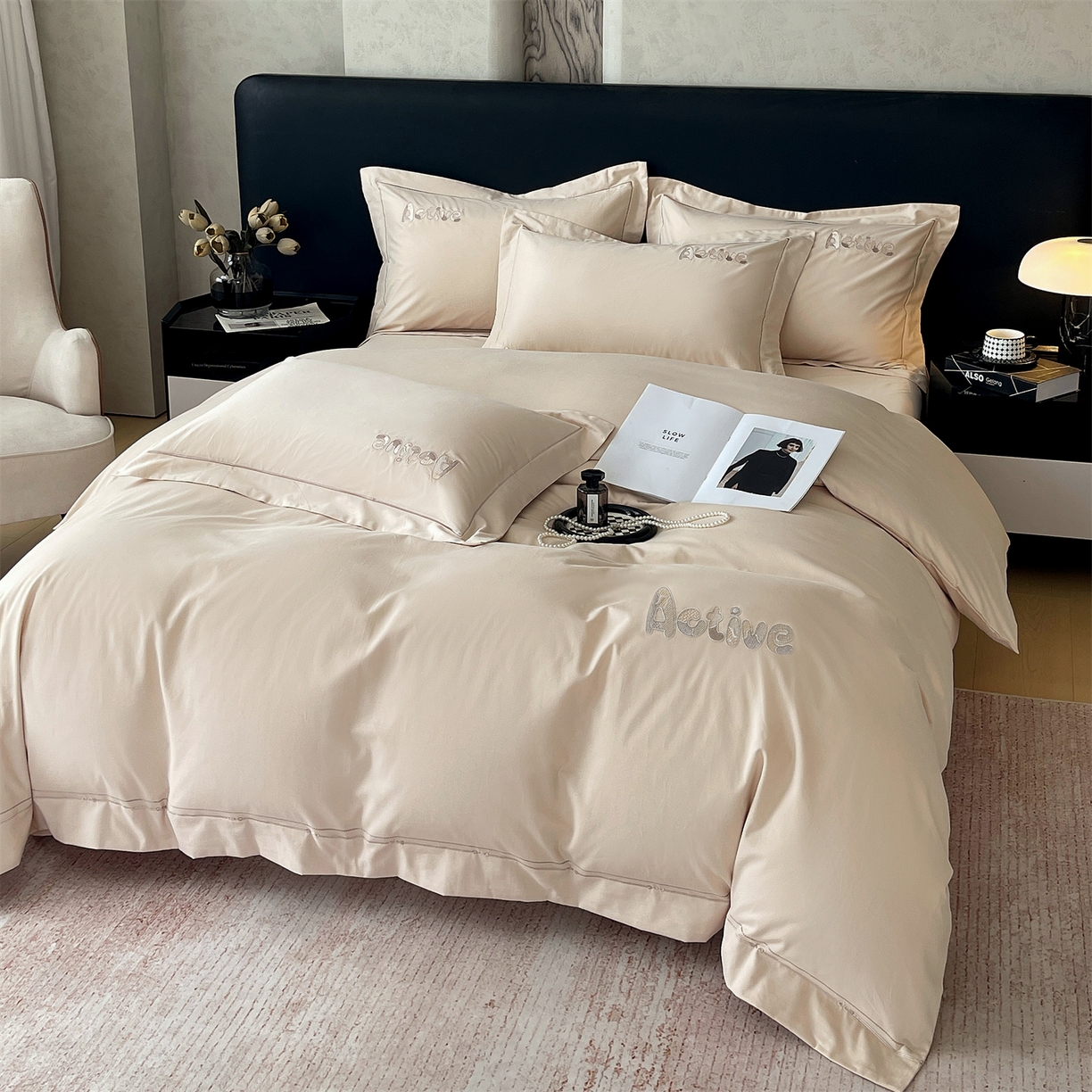 91家纺网 家纺一手货源 找家纺 鼎飞家纺 2025秋冬新款长绒棉纯棉磨毛绣花拼接四件套-以纯系列 以纯-米咖