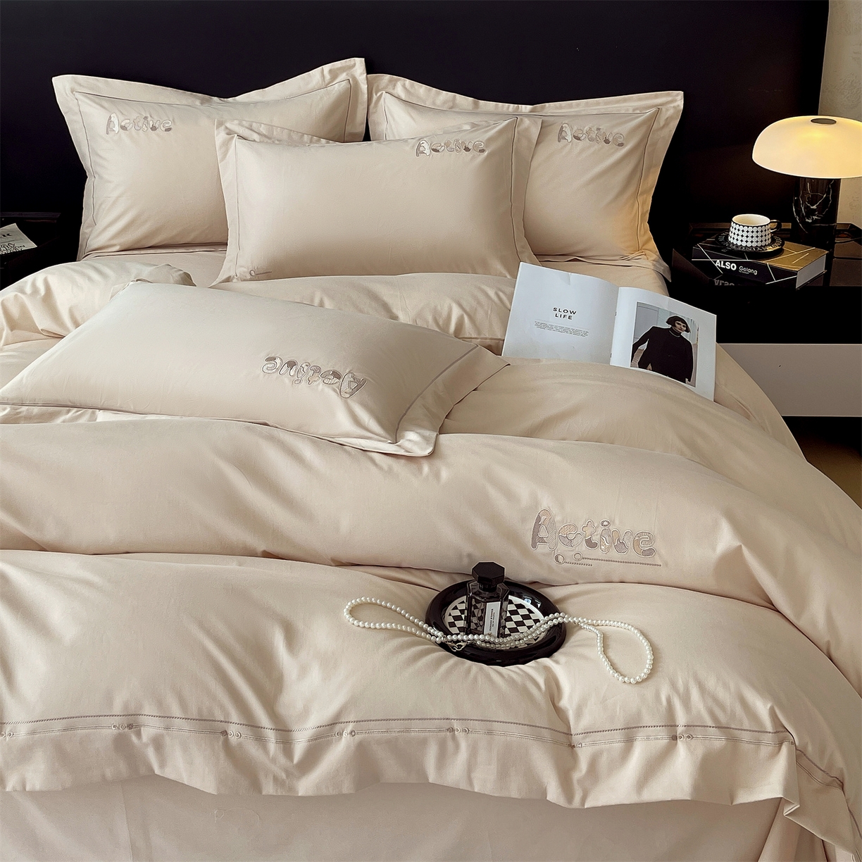 91家纺网 家纺一手货源 找家纺 鼎飞家纺 2025秋冬新款长绒棉纯棉磨毛绣花拼接四件套-以纯系列 以纯-米咖