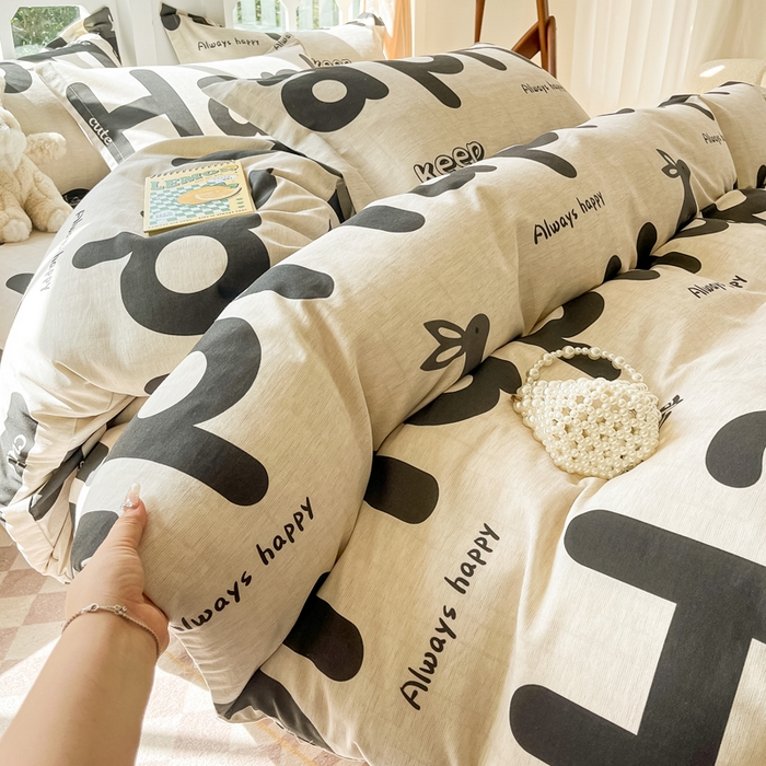 91家纺网 家纺一手货源 找家纺 眠博士 2025新款全棉混纺生态磨毛印花四件套 磨毛四件套-兔先生