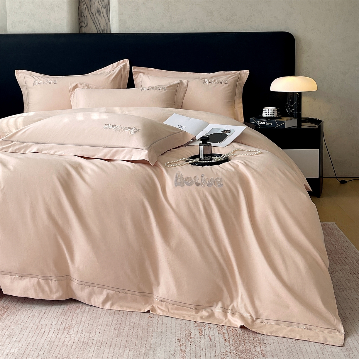 91家纺网 家纺一手货源 找家纺 （总）鼎飞家纺 2025秋冬新款长绒棉纯棉磨毛绣花拼接四件套-以纯系列