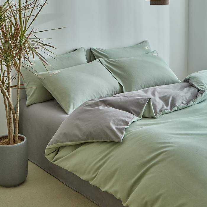 91家纺网 家纺一手货源 找家纺 （总）贝尔 2025新款双拼全棉纯色素色色织磨毛加厚四件套