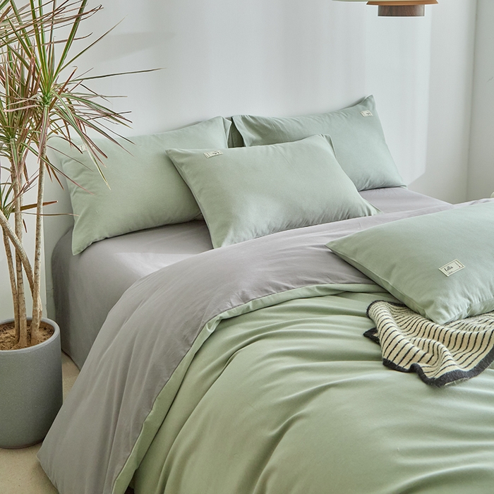 91家纺网 家纺一手货源 找家纺 （总）贝尔 2025新款双拼全棉纯色素色色织磨毛加厚四件套