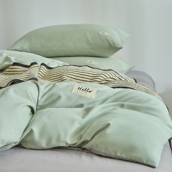 91家纺网 家纺一手货源 找家纺 （总）贝尔 2025新款双拼全棉纯色素色色织磨毛加厚四件套