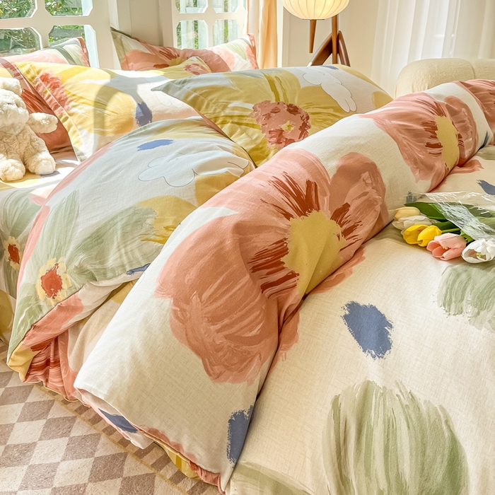 眠博士 2025新款全棉混纺生态磨毛印花四件套 磨毛四件套-油画花