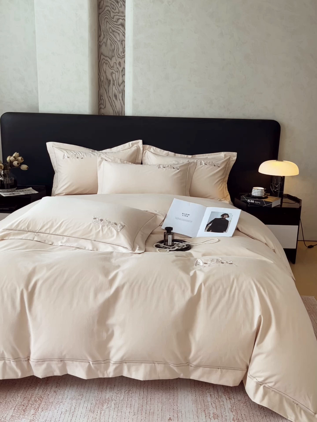 91家纺网 家纺一手货源 找家纺 鼎飞家纺 2025秋冬新款长绒棉纯棉磨毛绣花拼接四件套-以纯系列 以纯-米咖