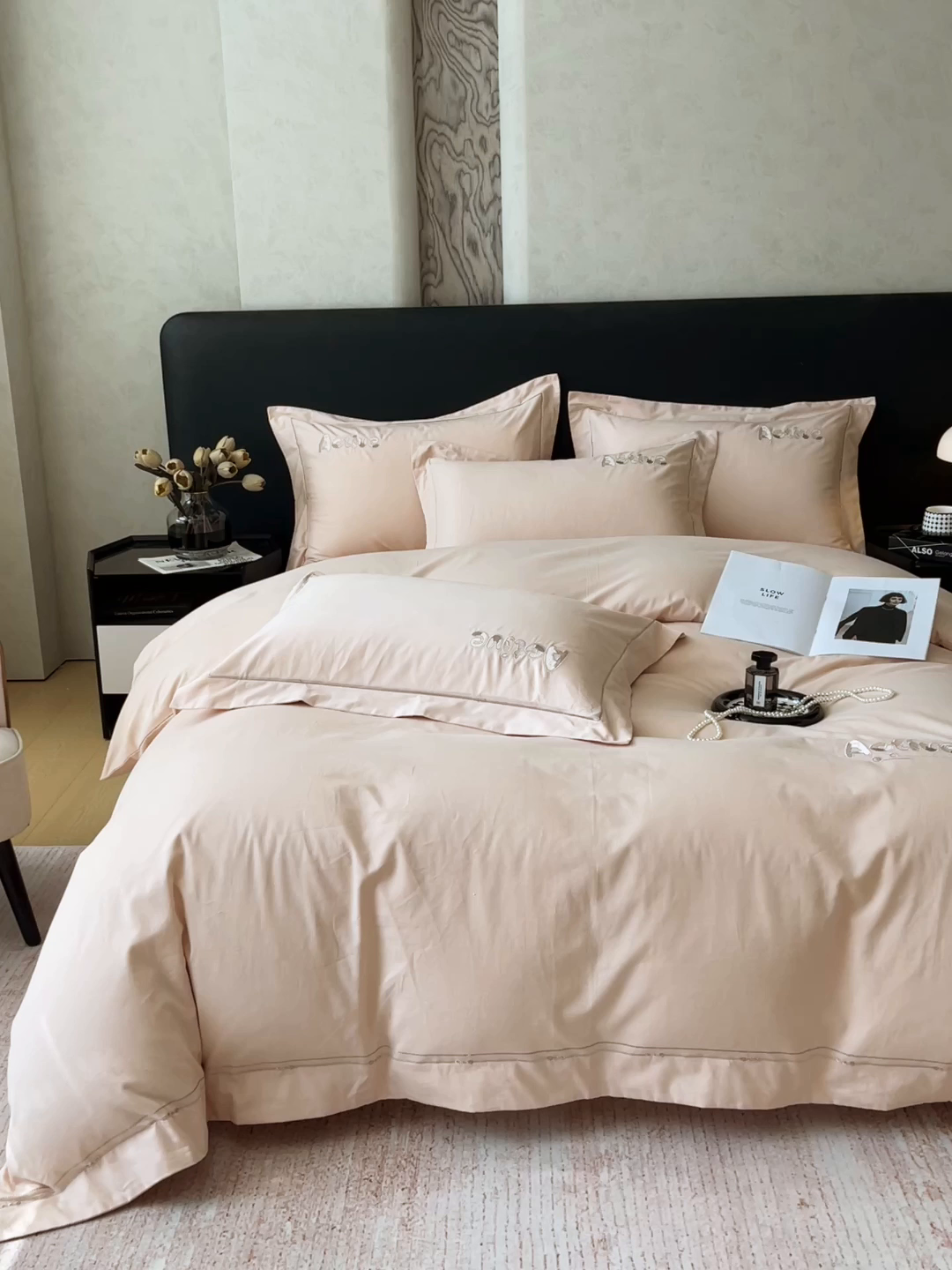 91家纺网 家纺一手货源 找家纺 （总）鼎飞家纺 2025秋冬新款长绒棉纯棉磨毛绣花拼接四件套-以纯系列