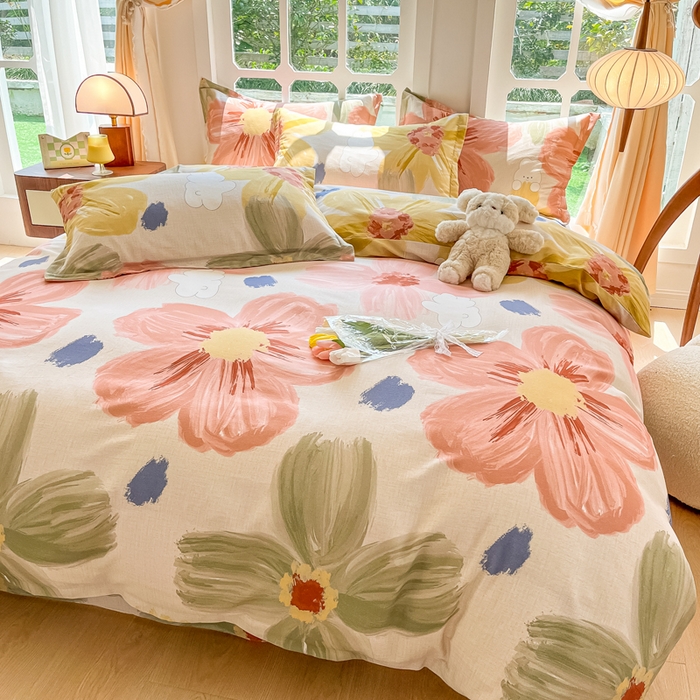 91家纺网 家纺一手货源 找家纺 眠博士 2025新款全棉混纺生态磨毛印花四件套 磨毛四件套-油画花