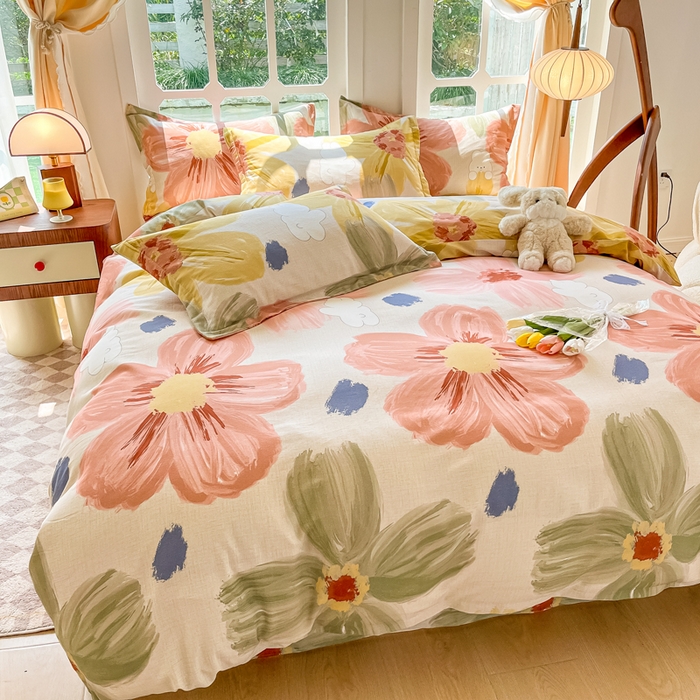 91家纺网 家纺一手货源 找家纺 眠博士 2025新款全棉混纺生态磨毛印花四件套 磨毛四件套-油画花